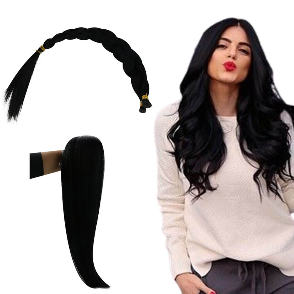 Invisible Thick Genius Weft Extensions Human Hair Weft Jet Black