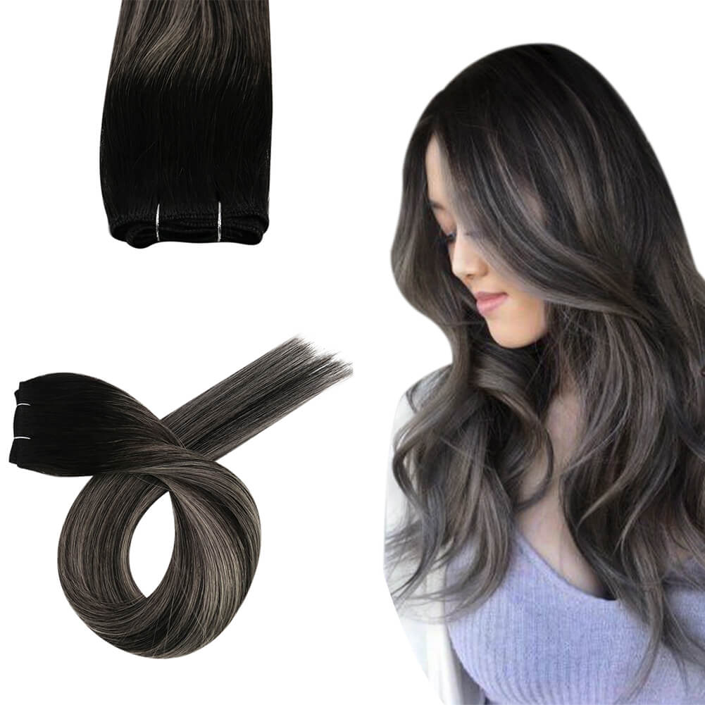 Sew in Hair Extensions Balayage Color For Black Hair 1B/Silver/1B