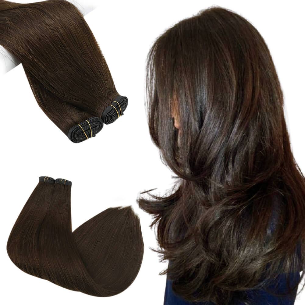 Flat Slik Weft Hair Extensions Sew in Hair Bundles Virgin Hair Brown 4
