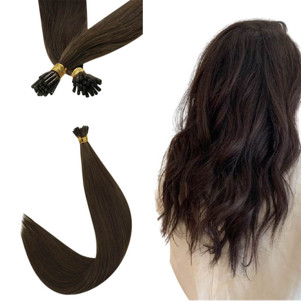 Dark Brown Virgin Hair Keratin Hair Natural I Tip Hair Extensions 4