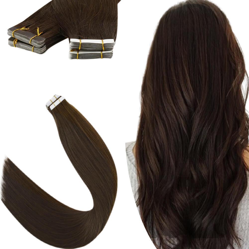 100% Virgin Human Hair Tape in Extensions Chocolate Brown Color 4