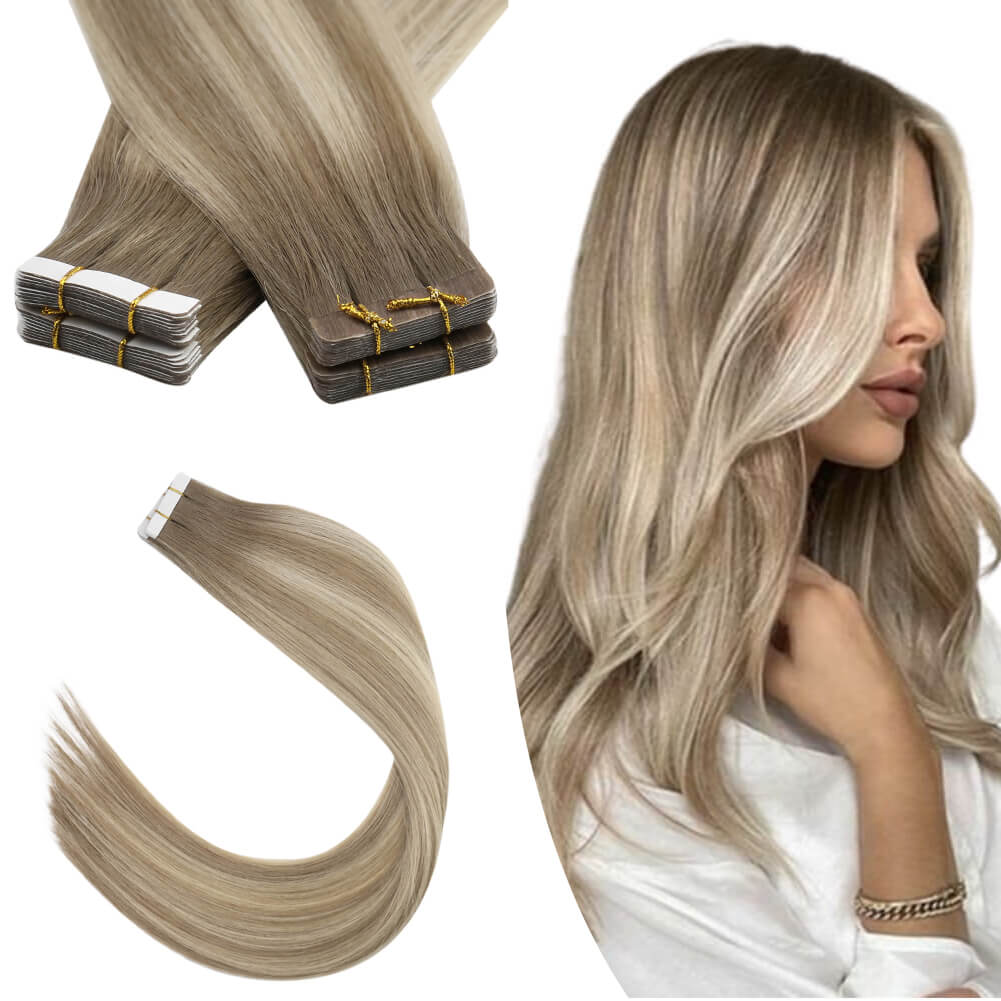 Virgin Tape in Extensions Balayage Light Brown to Blonde