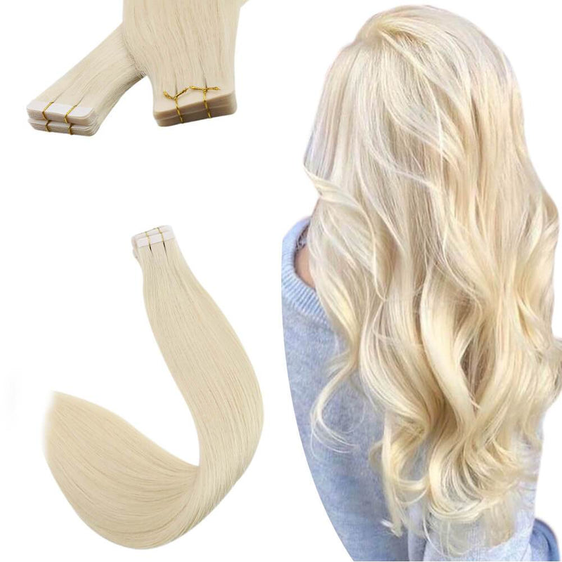 Tape in Hair Extensions Virgin Hair Platinum Blonde Pure Color #60