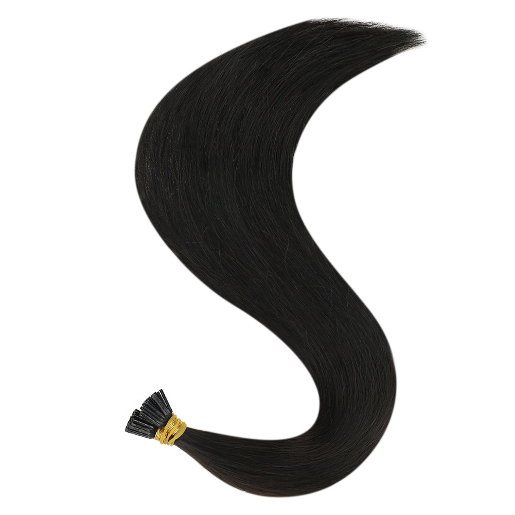 Hair 100% Human Hair I Tip Fusion Virgin Hair Extensions Off Black #1B