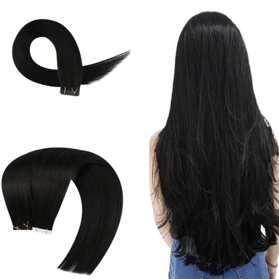 100% Virgin Human Hair Tape in Extensions Jet Black #1