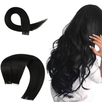 100% Virgin Human Hair Tape in Extensions Natural Black Pure Color #1b