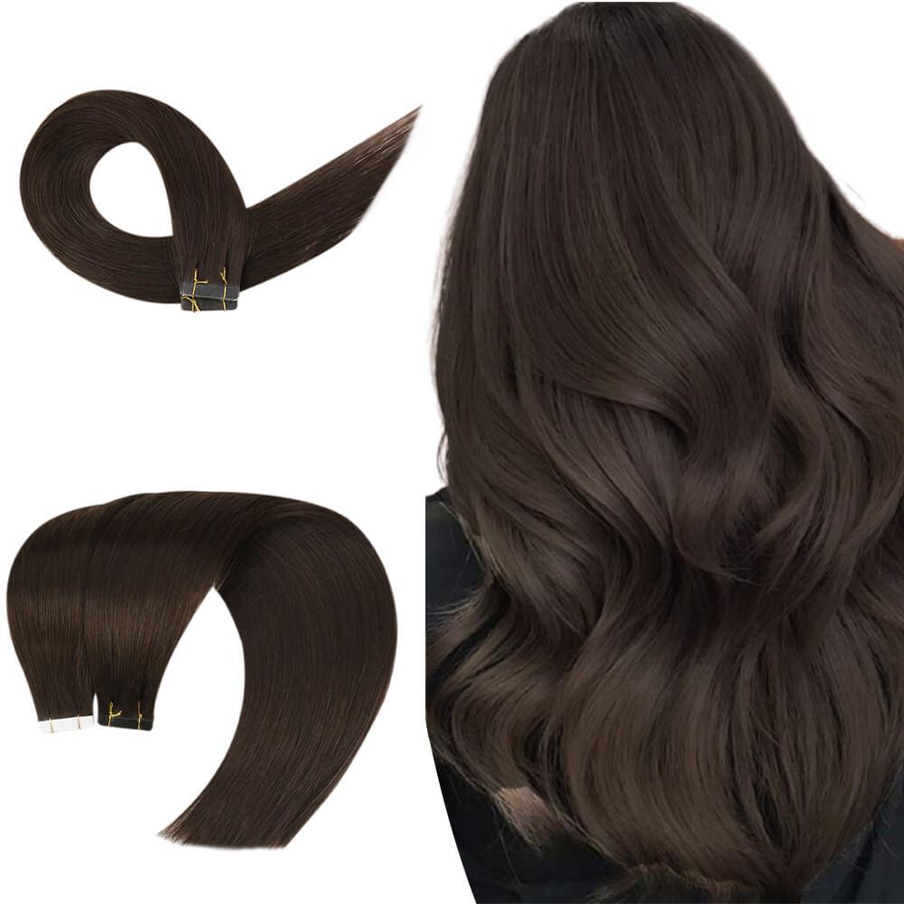 Virgin Tape in Hair Extensions Pure Color Dark Brown for Thickness 2