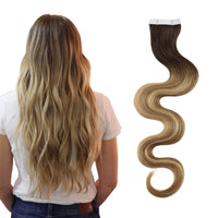 Balayage Blonde Body Wave Tape in Hair Extensions #3/8/22