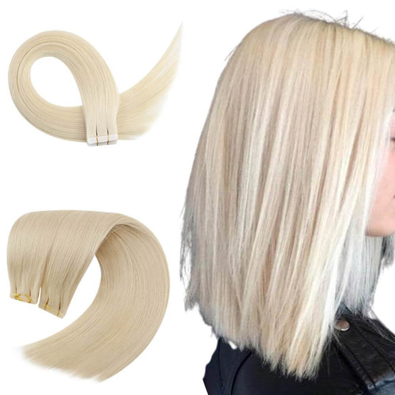 Tape in Hair Extensions Virgin Hair Platinum Blonde Pure Color 60