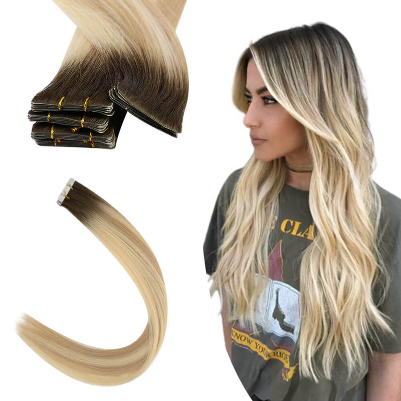 Injection PU Tape in Hair Extensions Balayage Human Hair