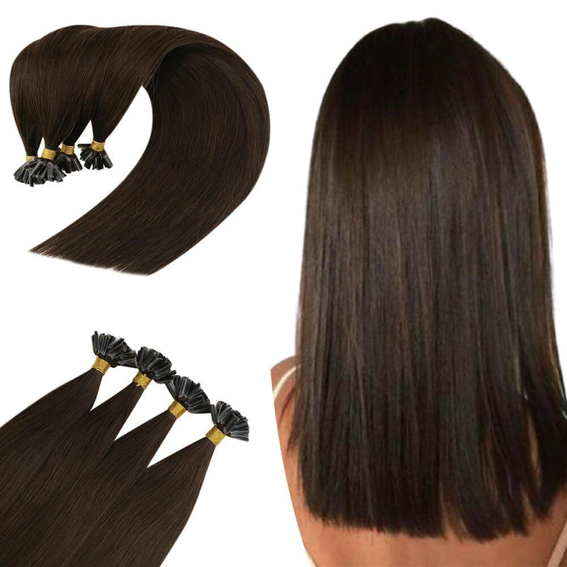 U tip Keratin Bond Hair Extensions Virgin Color Dark Brown Sale #4